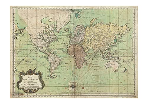 Carte du monde Bellin 1778 pour décorer un grand salon avec une affiche encadrée vintage