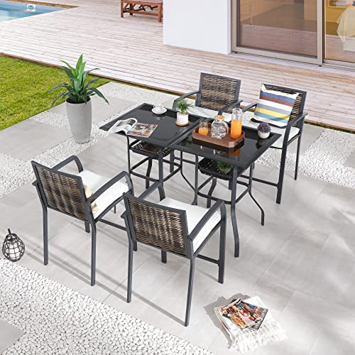 Image of LOKATSE HOME Bar Stools Counter Height Chair Set of 4 Wicker Decoracted Patio Furniture with Armrest for Garden Pool Lawn Backyard