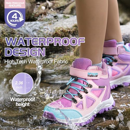 R CORD Kids Hiking Boots Drawstring Closure Girls Hiking Boots Waterproof Durable TPR Traction Outsole Anti-Skid Athletic Outdoor Boots2