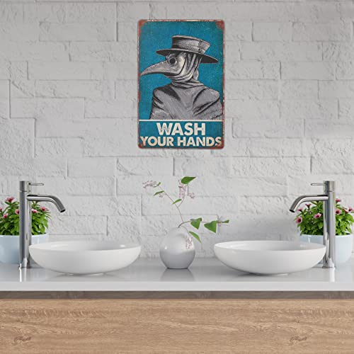 Tzhome Vintage Tin Sign,Wash Your Hands Plague Doctor Wall Art Plague Doctor Art Print Plague Doctor Wall Decor,Home Decor/Lover Gifts/Wall Decor/Guest Wall Decor Art Sign 8 X 12 Inches #TOP5