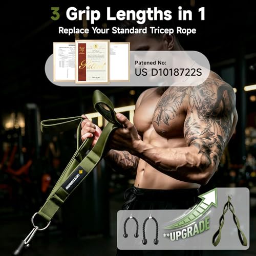 Image of MANUEKLEAR 24-Inch 3-Grip Tricep Rope Cable Attachment for Gym Greater ROM