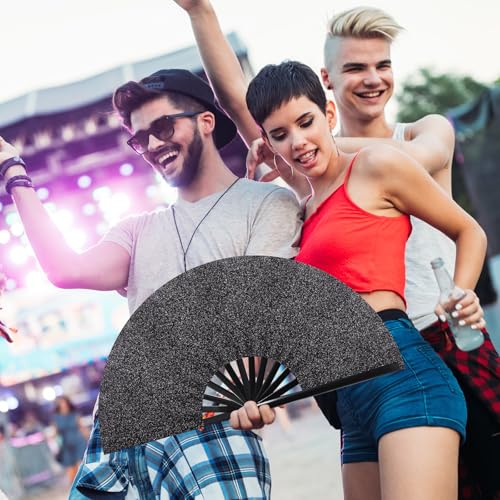 Image of Vercraft 13'' Large Rave Fan for Women Rave Accessories Festival Outfits Glitter Hand Folding Clack Fan for Line Dancing Edm Music Festival Outfits(Black)