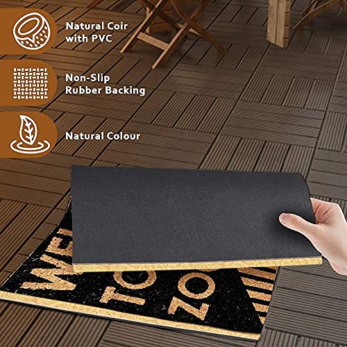 Image of Onlymat inchWelcome to The Zoo Anti-Slip Doormat, Coir with PVC Backing, Rectangular (75x45cm), Black /Brown - for Entryway, Outdoor, Home, Living Room, Hall & Door Use.
