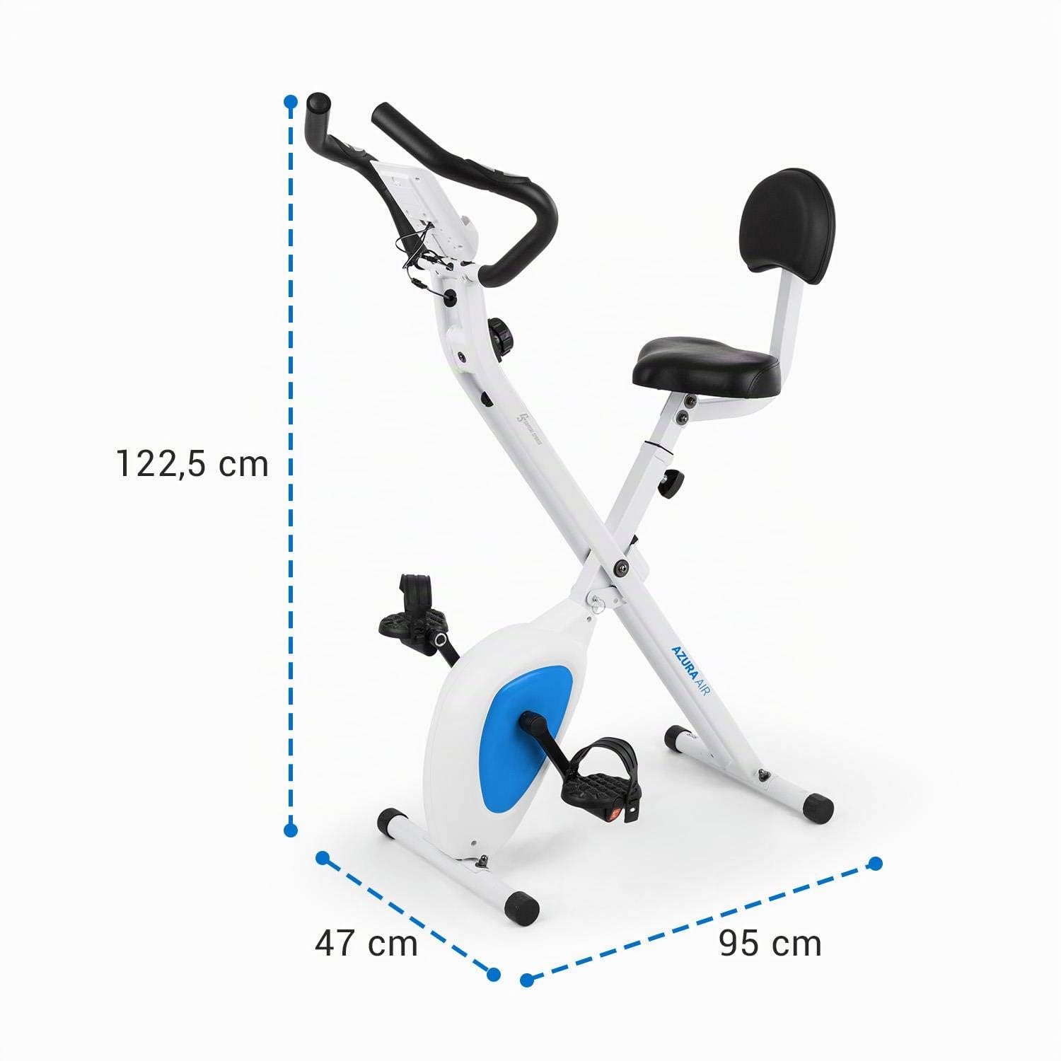 CAPITAL SPORTS Azura Air - Cyclette da Camera, Bici Cardio, Ergometro, Pieghevole, Fitness Bike, Computer Allenamento, Cardiofrequenzimetro, Sella Ergonomica, Resistenza a 8 Livelli