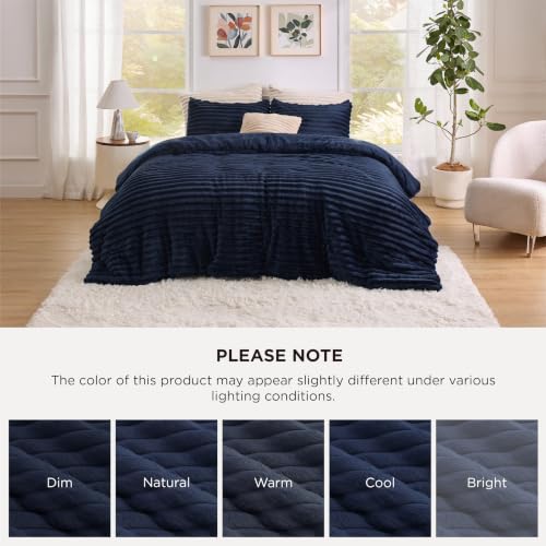 Image of Bedsure King Fluffy Comforter Set - GentleSoft 3 Pieces Luxury Fleece Navy Bedding, Cozy Room Decor Aesthetic, 1 King Bed Comforter (104 inchx90 inch) and 2 Pillowcases (20 inchx36 inch)