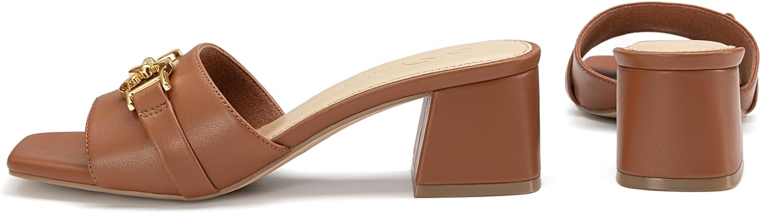 Athlefit Women's Raffia Heeled Sandals Square Open Toe Slip On Mules Chunky Block Heels with Metal Chain for Summer Vacation - Image 6