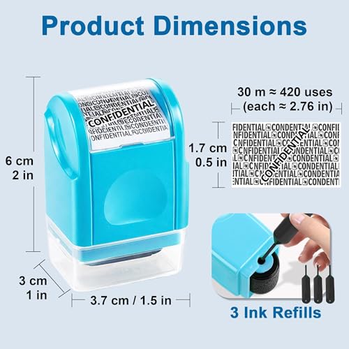 Datenschutz Rollstempel Für Dokumentenschutz, Sicherheitsstempel Zur Prävention Von Identitätsdiebstahl, Mit Breitem Muster Und 3 Nachfüllkartuschen, Ideal Für Identitätsschutz, Blau