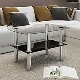Couchtisch mit Ablage Glas, modernes Design, transparente Tischplatte, schwarze Ablage, robuste Edelstahlbeine, 65 x 45 x 43 cm, für Wohnzimmer und Gewerbestandorte