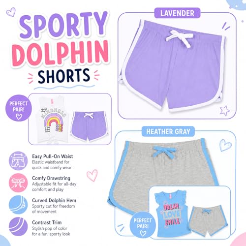 Image of Dreamstar Girls 4 Piece Outfit Set - Sleeveless Graphic Top with Dolphin Shorts, Cute Summer Matching Set for Kids and Tweens