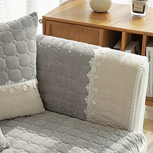 Housse de canapé en imitation d'agneau gris 70x210 cm douce - 5
