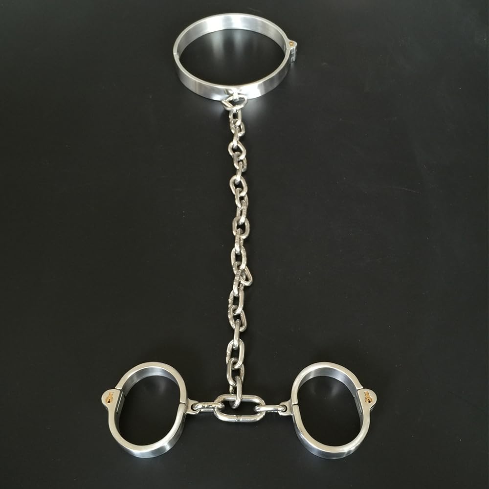 SM Metall Handcuffs Kragen Edelstahl Halsbänder Handschellen Mit Metallkette Erotikspiele Sm BDSM Fesselset Extreme Bondage Fesseln Folter Sexspielzeug Für Männer Frauen Paare Sklaven