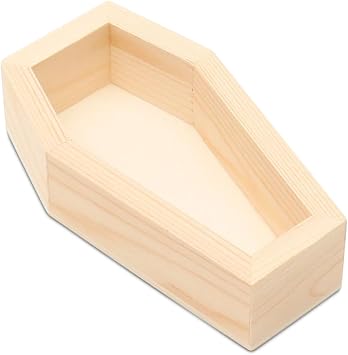 Woodpeckers Halloween Coffin Decor 4 inch, Pack of 2 Mini Wood Coffin Box for Crafts, Party Treat Trays, and Goth Bathroom Decor