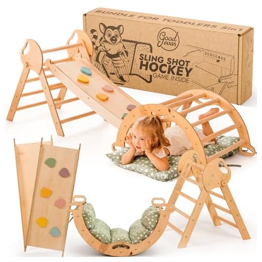 Goodevas 5-in-1 Montessori Klettergerüst Set: Indoor Kletterdreieck, Kletterbogen mit Kissen, und Rutsche für Kinder, Indoor Spielplatz 1-3 Jahre