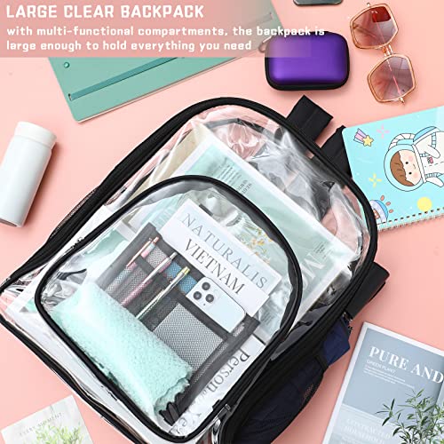 Image of Sadnyy 12 Pcs Clear Backpacks Bulk, Large Students School Bags, 17 inch, Black | PVC See Through Backpack, Transparent Bookbag for Donation Events, Classroom Stadium Supplies, Work Group Use