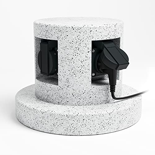 SSC-LUXon BAWI Gartensteckdose Steinoptik mit 4 Steckdosen - Outdoor...