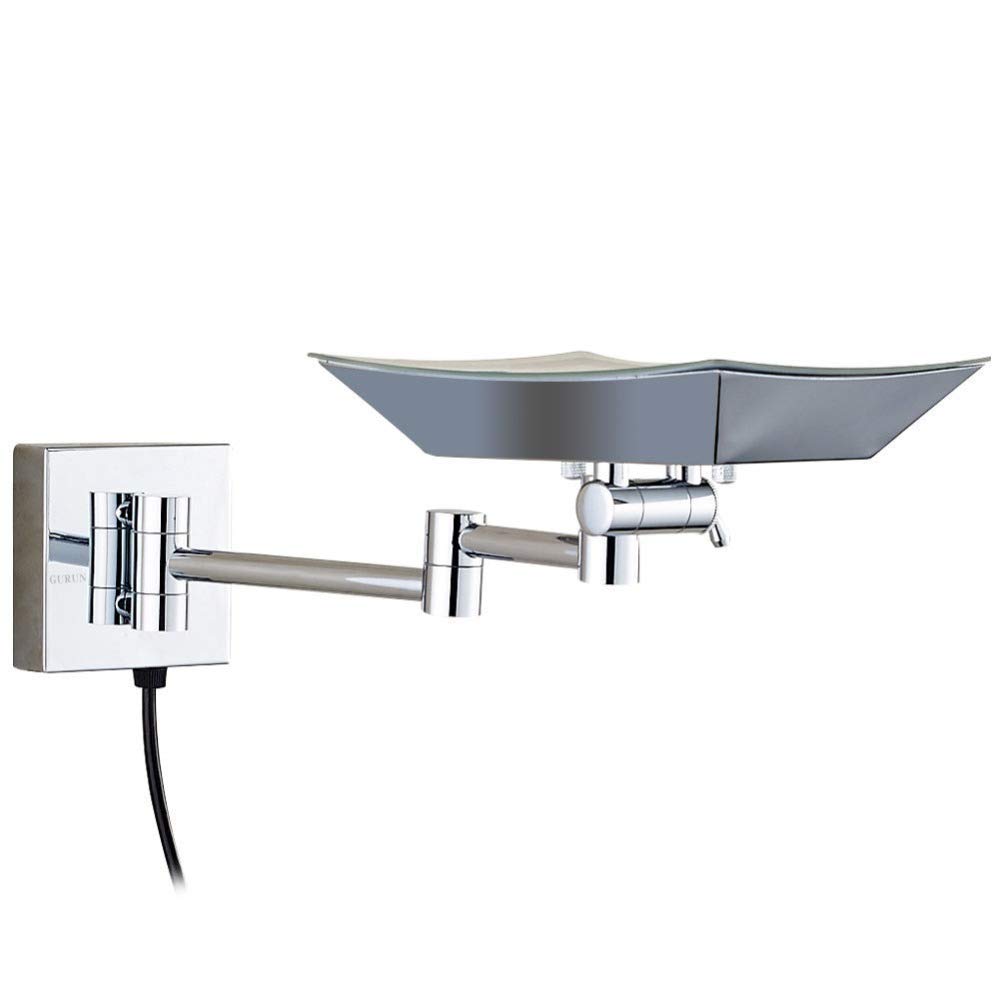 Specchi for Il Trucco, vanità a Parete in Ottone su Un Lato Illuminato 3X ingranditore da Barba Pieghevole con Interruttore Spina cromata
