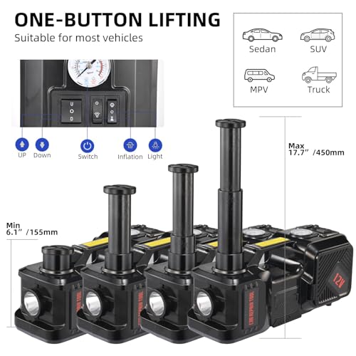 Electric Car Jack kit 5 Ton 12V Electric Floor Jack Lift for Vehicle, Electric Hydraulic Jack Auto Repair Tool Set with Built-in Inflator and Impact Wrench for SUV Sedan Truck Tire Change by BENYAN - Image 3