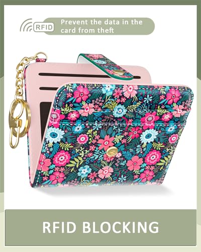 Womens Wallet, RFID Small Wallets for Women, Slim Compact Credit Card Holder, Cute Leather Bifold Ladies Purse with Zipper Coin Pocket and ID Window, Colorful Flowers4
