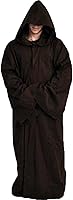 Vista 8 de Men's Cosplay Cloak Robe Costume Halloween Tunic Hooded Uniform Negro