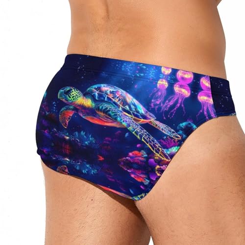 Sea Turtle Jellyfish Printed Swim Briefs for Men Sexy Bikini Swimwear Elastic Beach Trunks Bathing Suit4