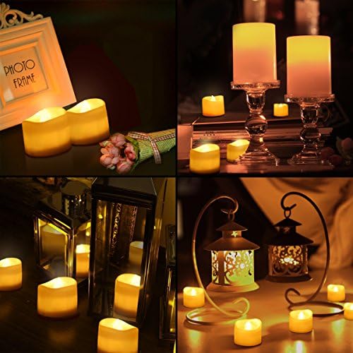 Oria LED Candles Tea Lights, Flickering Flameless Candles, Realistic Battery Operated Fake Candle with Warm White Bulb light for Christmas Decoration, Festivals, Weddings Propose etc. (Pack of 12)