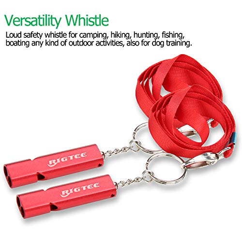 Survival Whistle,Rigtee Aluminum Alloy Rescue Whistle With Neck Lanyard And Keyring Outdoor Emergency Survival Coach Whistles Referee Gear Lifeguard Loud Double Tubes Whistle (Red) #TOP3