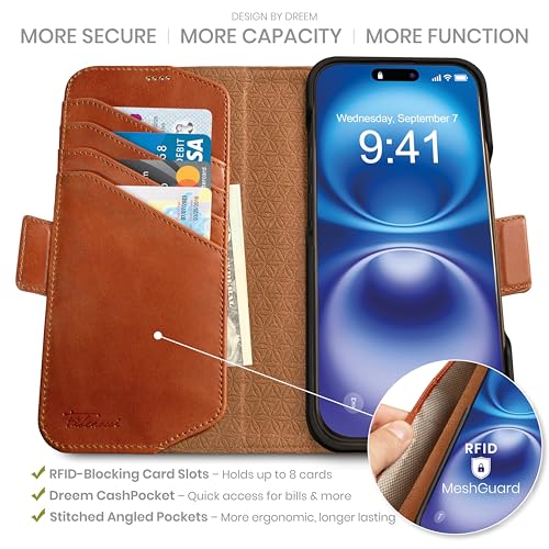 Coque iPhone 16 Pro Max en cuir véritable Dreem avec boîte-cadeau