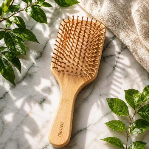 Image of ZENMIRA Big Bamboo Paddle Hair Brush with Natural Boar & Nylon Bristles - Eco-Friendly Wooden Detangling Hairbrush for Women & Men - Anti-Static Scalp Massage Brush for All Hair Types