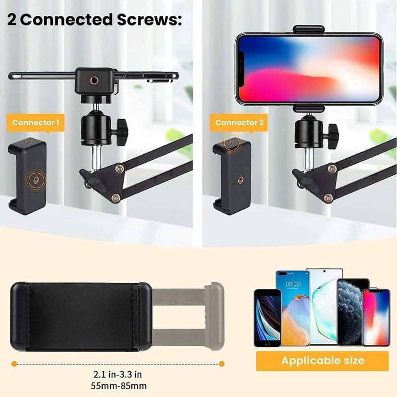 Image of Overhead Tripod Mount Hinged Arm with Mobile Phone Holder, Adjustable Suspension Scissor Desk Clamp Stand for Video Recording, Live Streaming, Webcam, Ring Light (Mini Mount Hinged Arm)