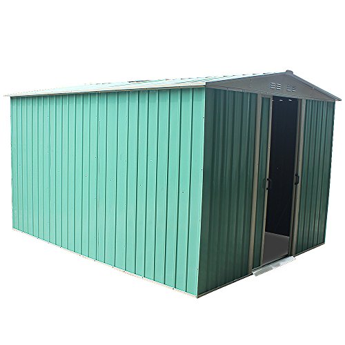 Image of 8x10FT Storage Metal Garden Apex Roof Storage Shed Metal Flat Roof Shed Door at 8FT side