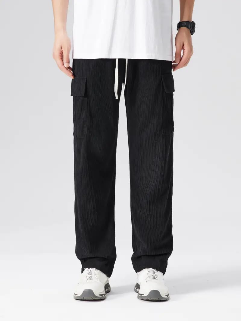 Vogaan Men's Loose High Rise Cargo Pant (VG-15-BLACK-30_Black 4