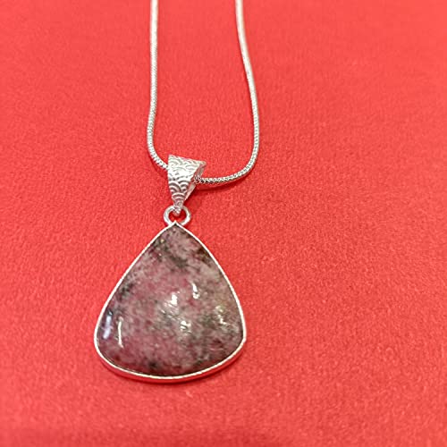 925 Sterling Silver Natural Trillion Rhodonite Gemstone Pendant With Chain Jewelry2