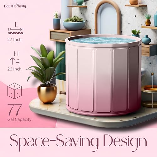 Image of Bath Tub for Adult for Bathroom, Foldable SPA Tub for Home Use with Drainage Hole, Thickened Insulated Ice Bath Tub, Inflatable BathTub for Adults, Ice BathTub for Adults (Pink-White)