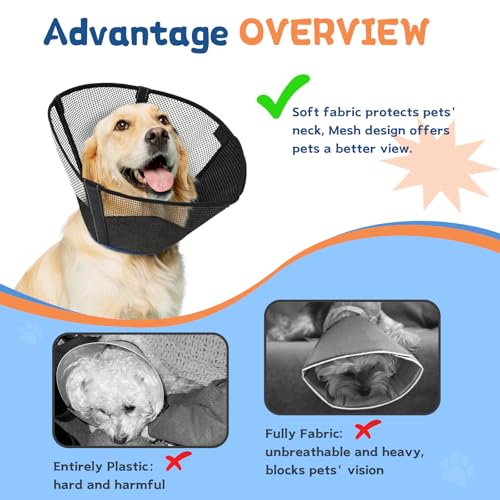 Image of Dog Cone Collar to Stop Licking: Soft Mesh Recovery Collar After Surgery with Detachable Pad, Elizabeth Cone Alternative for Large Medium, Small Dogs, Normal Eating and Drinking (XS,Black and Blue)