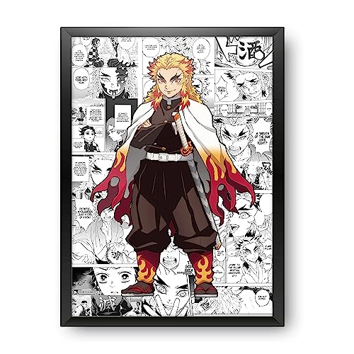 Image of MCSID RAZZ - Demon Slayer - Rengoku Kyojuro - The Flame Hashira Design A4 Size Poster (With Frame) - Best Gift For Demon Slayer Fans /Best Artifacts To Your Home & Decor /For Anime Fandom