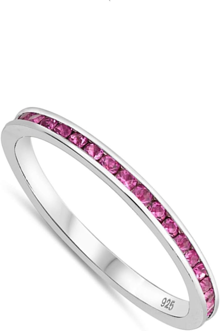 Pink CZ Stacking Eternity Wedding Ring New .925 Sterling Silver Band Sizes 2-10