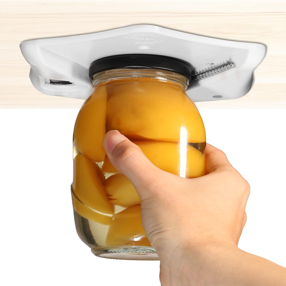 Under Cabinet Lid Jar Opener - for Weak Hands and Seniors with Arthritis - Heavy Duty, Allows to Easily Unscrew Any-Size Lid - Effortless Bottle & Can Opener for your Kitchen