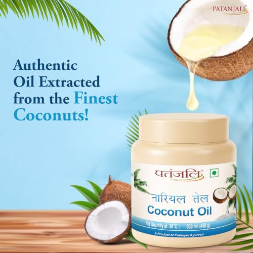 Image of Patanjali Coconut Oil 500ml Jar Pack | Pure Coconut Hair Oil for Hair Nourishment, Skin Moisturizing & Body Massage
