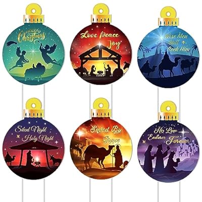 6 Pieces Christmas Ball Yard Signs Jesus Is The Reason for The Season Christmas Nativity Outdoor Decoration Manger Scene Religious Lawn Decorations for Christmas Church Home Decoration (Vintage Style)