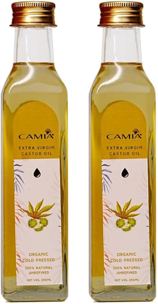 CAMIA Premium Cold Pressed Organic Castor Oil For Skin, Hair & Eyebrows | Rich in Vit E & free fatty acids | Hydrates & Nourishes skin | Promotes Hair Growth, Strengthens strands | 500 ML Glass Bottle