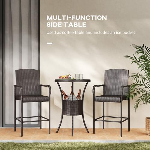 Outsunny US864-0060131 3 Pieces Rattan Wicker Bar Set With Ice Buckets, Patio Furniture thumb #5