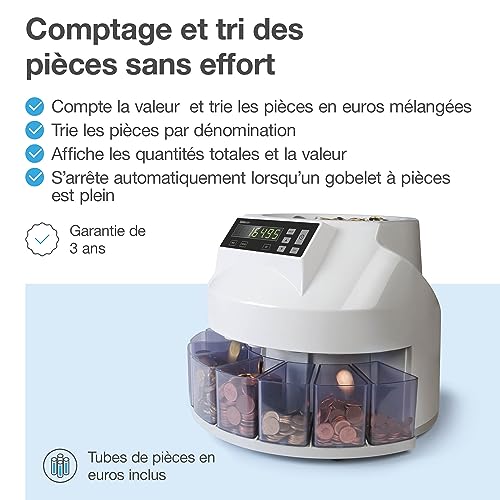 Safescan 1250 geldzählmaschine - automatischer münzzähler und sortierer für Euro Münzen