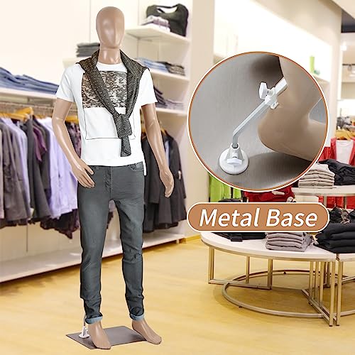 BLKMTY Male Mannequin Full Body Dress Form Sewing Model 73\" Adjustable Dress Mannequin Realistic Detachable Manikin Body Display Plastic Manikin Torso Stand with Metal Base, 1Pcs