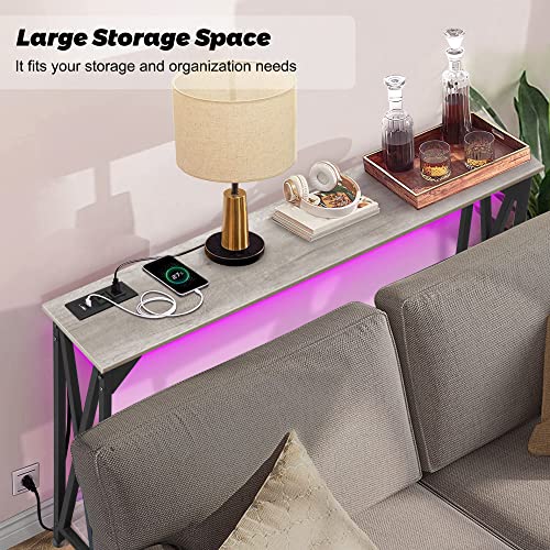 Dansion 2 Tiers Console Sofa Table With Power Outlet, Industrial Entryway Table With Open Storage Shelf, Accent Side Table With Led Strip Lights For Hallway Living Room, X-Shaped Metal Frame Support #TOP4