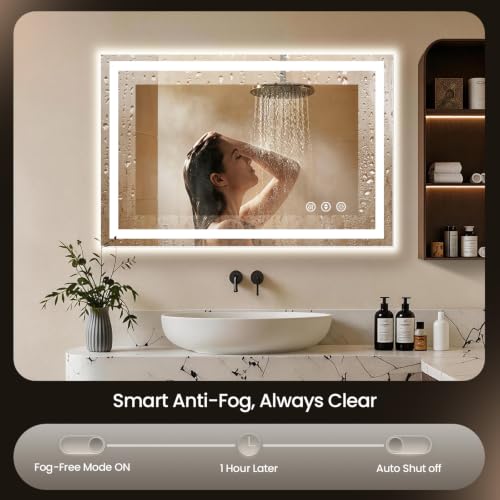 Image of 40x32 LED Bathroom Mirror with Anti-Fog, Backlit & Front Lit, Memory | Stepless Dimmable 3 Color CRI 95+ Shatterproof Tempered Glass ETL Listed for Safety Lighted Bathroom Vanity Mirror for Wall