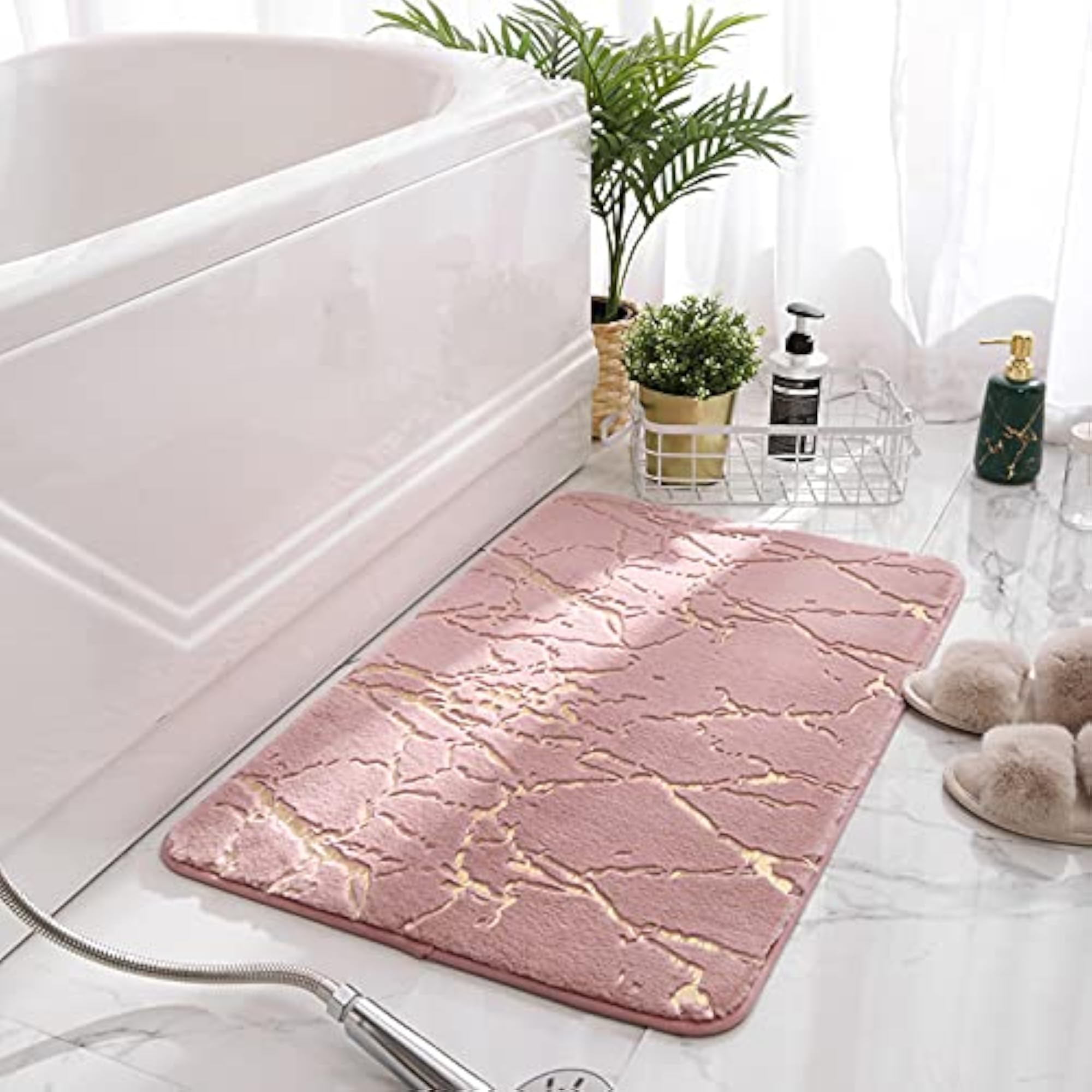 Marble Non-Slip Pink Bathroom Mats