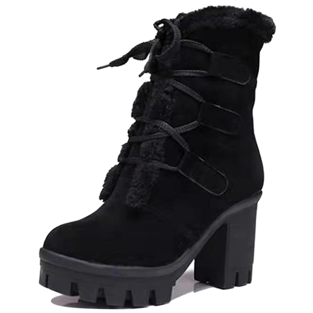 Gicoiz Women Lace Up Winter Outdoor Warm Fur Lined Snow Boots Chunky