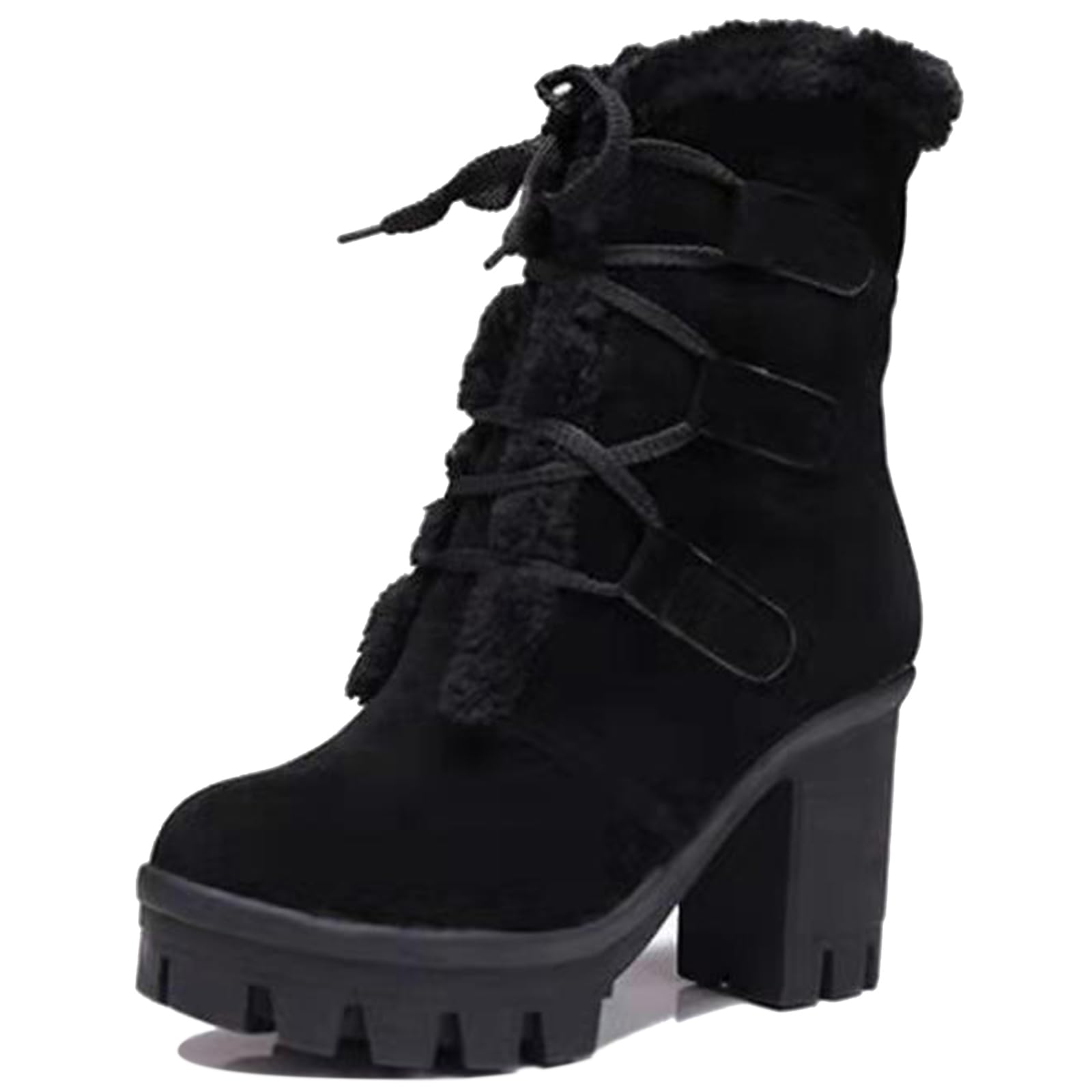 Gicoiz Women Lace Up Winter Outdoor Warm Fur Lined Snow Boots Chunky