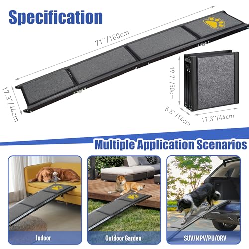 BACOENG 180cm Hunderampe Auto Klappbar, Hundetreppe Auto mit Rutschfester Teppich, rutschfest Hunderampen für Autos, LKWs und SUV