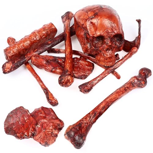 Beupy 14 Pieces Blood Red Halloween Skeleton Set Fake Bloody Severed Bone Feet Broken Body Parts Props Groundbreakers for Halloween Yard Decorations Graveyard Haunted House Zombie Party Decorations